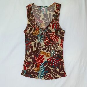 Urban Outfitters Sparkle & Fade gold sequin and tropical leaf top